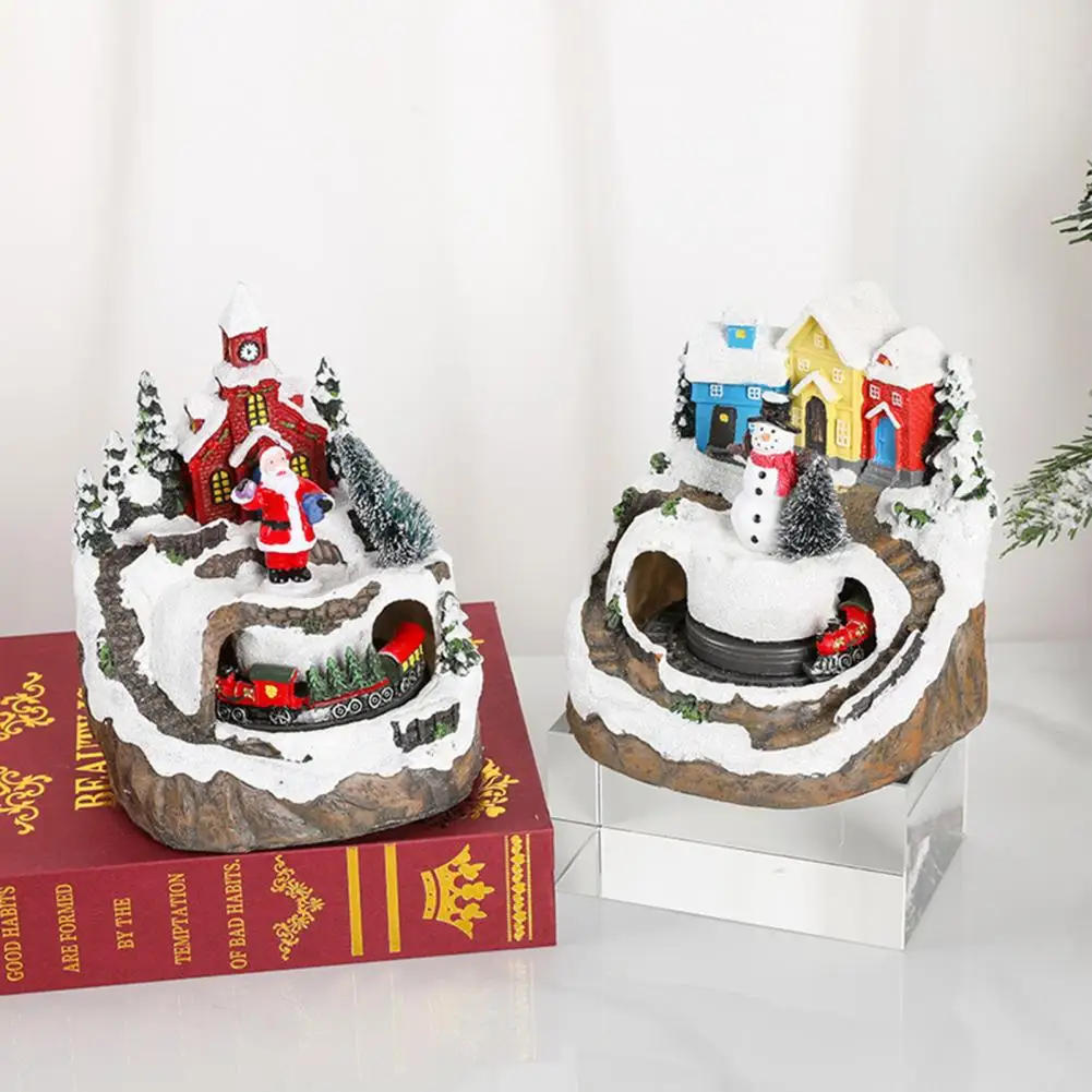 

Уникальное Рождественское украшение, легкий Рождественский орнамент, вращающаяся миниатюрная фигурка дома, микро Ландшафтный орнамент, ук...