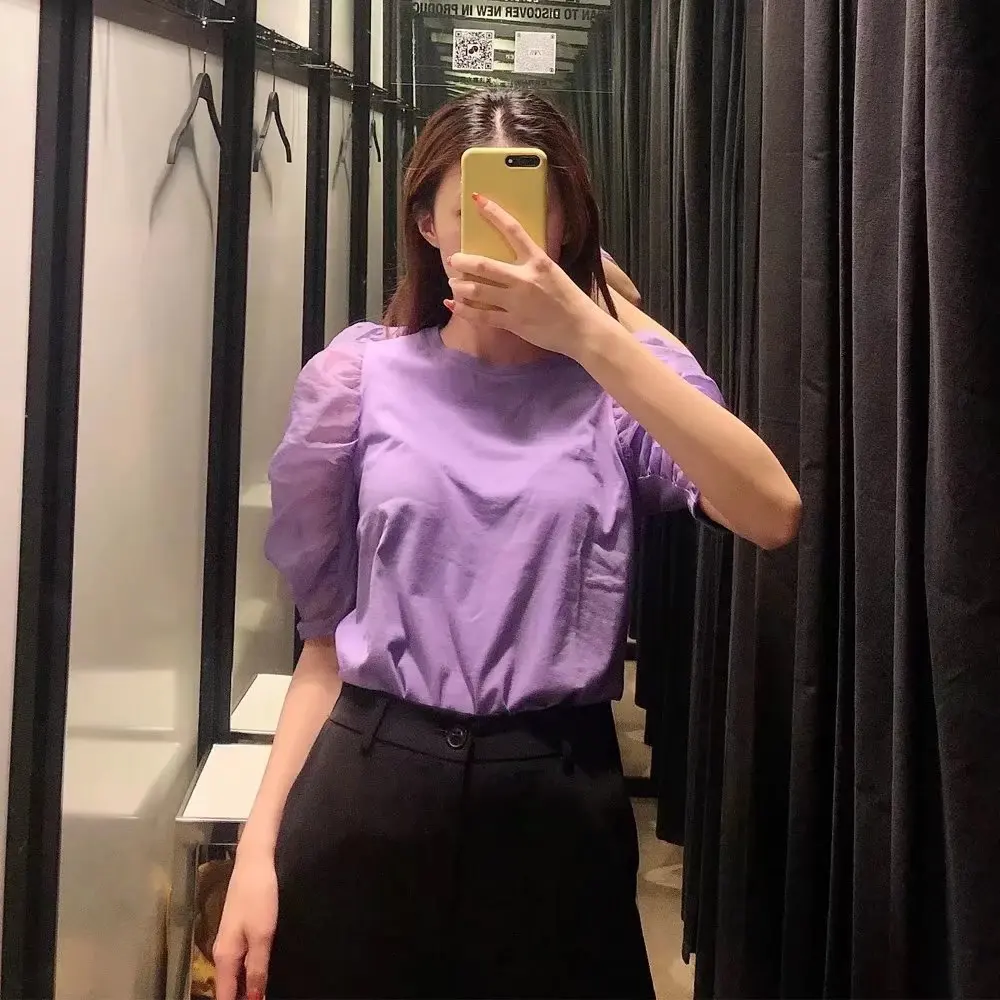 Summer Puff Sleeve O-neck Purple Shirts Women Casual Elegant White Tops 2022 Ladies Blouses blusas
Summer Puff Sleeve O-neck Purple Shirts Women Casual Elegant White Tops 2022 Ladies Blouses blusas