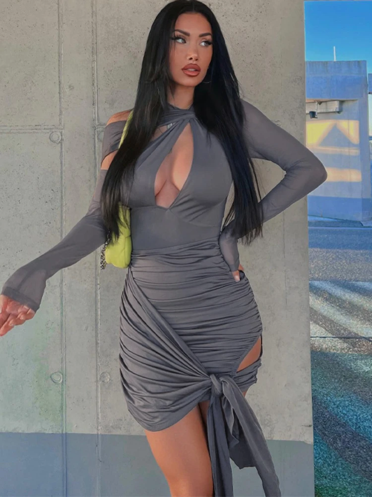 Ueteey Fashion Ruched Cut Out Irregular Mini Dress Elegant Sexy Outfits for Women Mesh Sheer Long Sleeve Bodycon Dresses
Ueteey Fashion Ruched Cut Out Irregular Mini Dress Elegant Sexy Outfits for Women Mesh Sheer Long Sleeve Bodycon Dresses