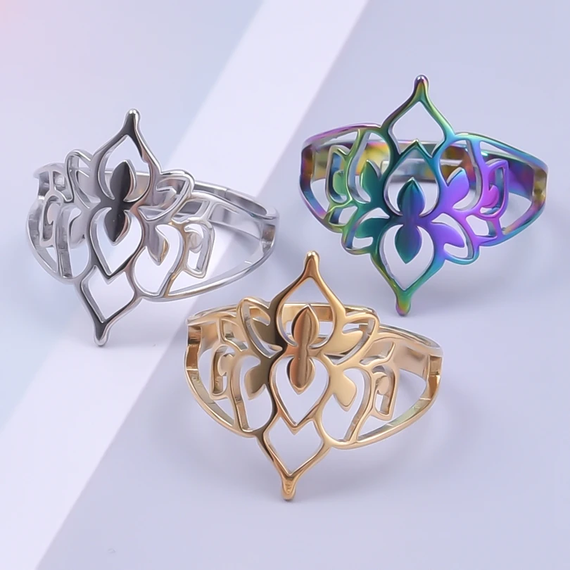 Vintage Hollow Lotus Flower Rings Stainless Steel High Quality Adjustable Ring Jewelry For Women Fashion Party Gift Bague Femme
Vintage Hollow Lotus Flower Rings Stainless Steel High Quality Adjustable Ring Jewelry For Women Fashion Party Gift Bague Femme