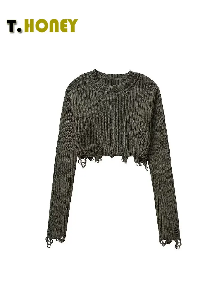 TELLHONEY Women Fashion O-Neck Knitted Crop Pullover Female Casual Long Sleeves Hem Frayed Trim Chic Sweater Tops
TELLHONEY Women Fashion O-Neck Knitted Crop Pullover Female Casual Long Sleeves Hem Frayed Trim Chic Sweater Tops