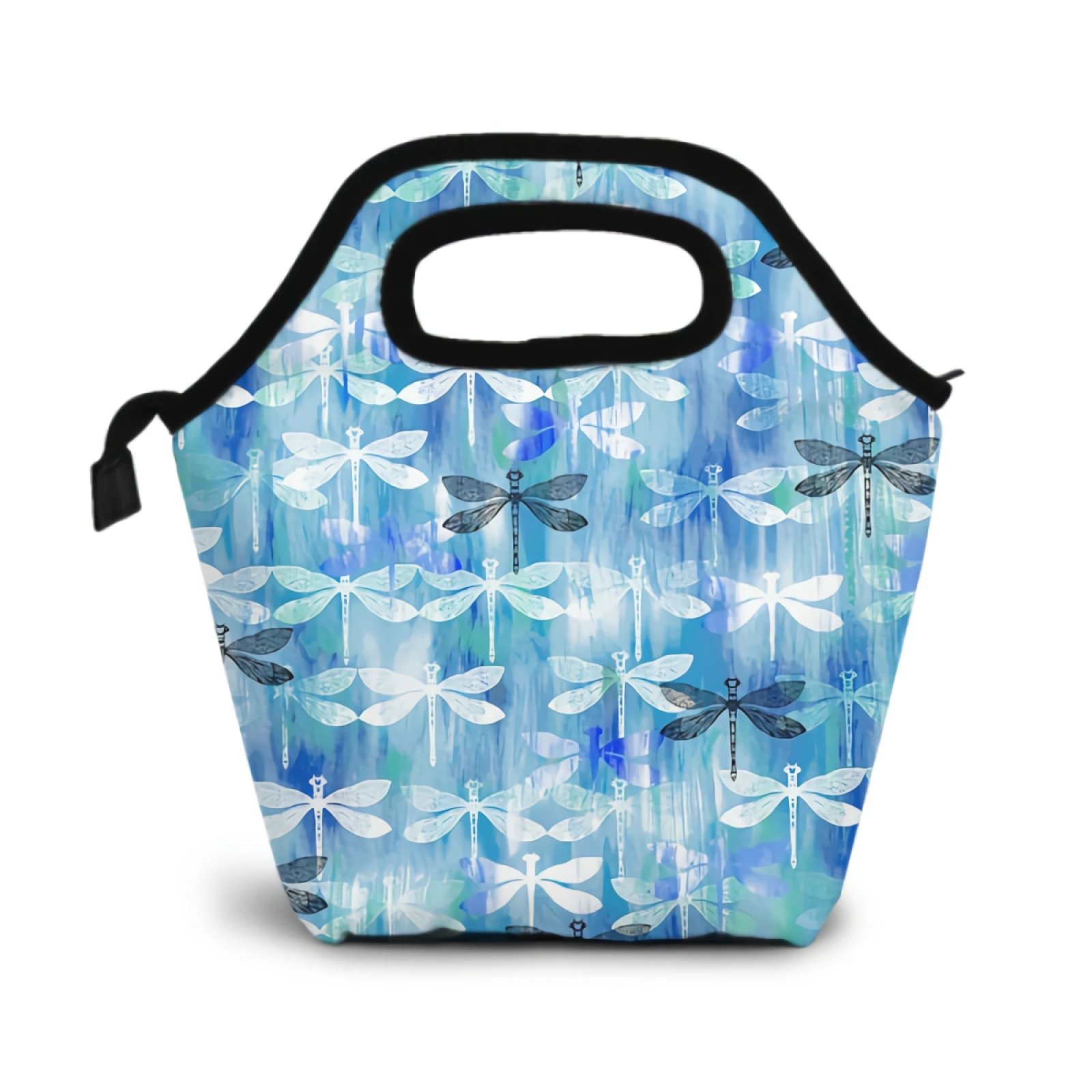 

Pretty Dragonfly Lunch Bag Turquoise Blue Texture Insulated Portable Watercolor Dragonfly Lunch Box Tote Zipper Picnic Handbag