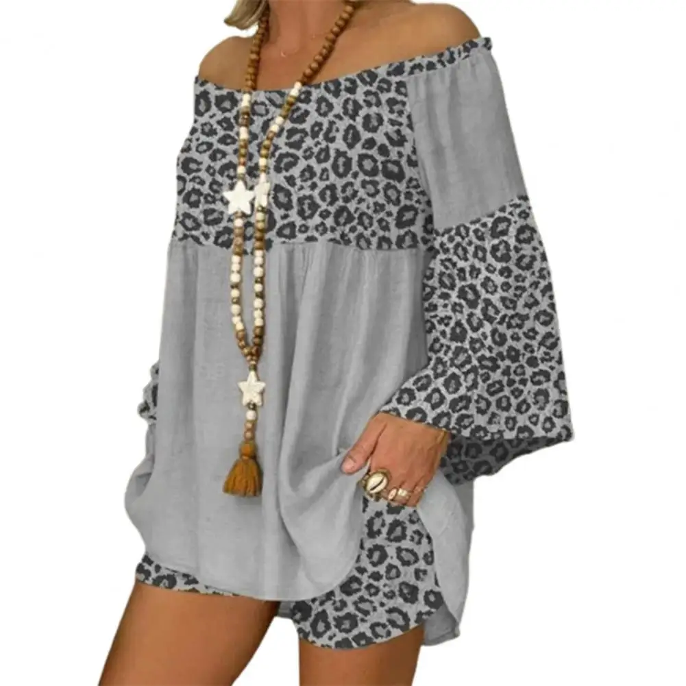 Женский летний комплект из 2 предметов: футболка и шорты с леопардовым принтом -