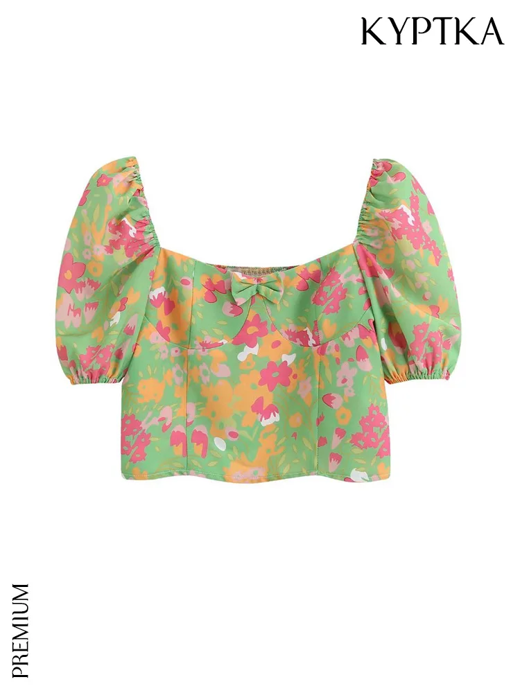 KYPTKA Women Fashion With Bow Printed Cropped Blouses Vintage Short Puff Sleeves Back Elastic Female Shirts Blusas Chic Tops 
KYPTKA Women Fashion With Bow Printed Cropped Blouses Vintage Short Puff Sleeves Back Elastic Female Shirts Blusas Chic Tops