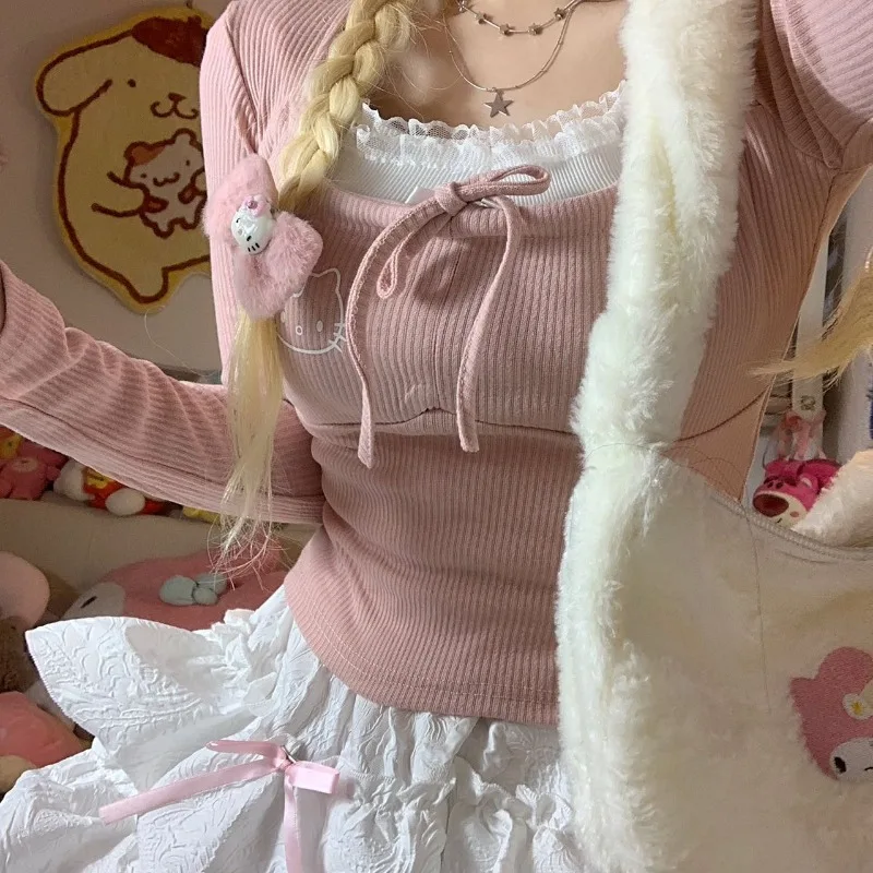 Топ Sanrio с длинным рукавом Hello Kitty, милая мультяшная Милая осенне-зимняя одежда с ремешком и бантом, креативная Новинка
Топ Sanrio с длинным рукавом Hello Kitty, милая мультяшная Милая осенне-зимняя одежда с ремешком и бантом, креативная Новинка