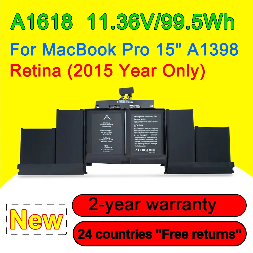 11.36V 99.5Wh 8755mAh A1618 Laptop Battery For MacBook Pro 15" A1398 Retina 2015 Year Version Only High Quality In Stock
11.36V 99.5Wh 8755mAh A1618 Laptop Battery For MacBook Pro 15" A1398 Retina 2015 Year Version Only High Quality In Stock