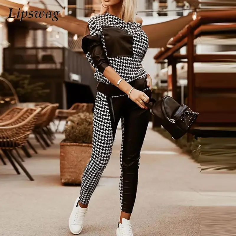 Autumn Casual Patchwork Tops And Pencil Pants Suit Women Fashion Long Sleeve Two Piece Set Ladies Vintage Houndstooth Outifits
Autumn Casual Patchwork Tops And Pencil Pants Suit Women Fashion Long Sleeve Two Piece Set Ladies Vintage Houndstooth Outifits
