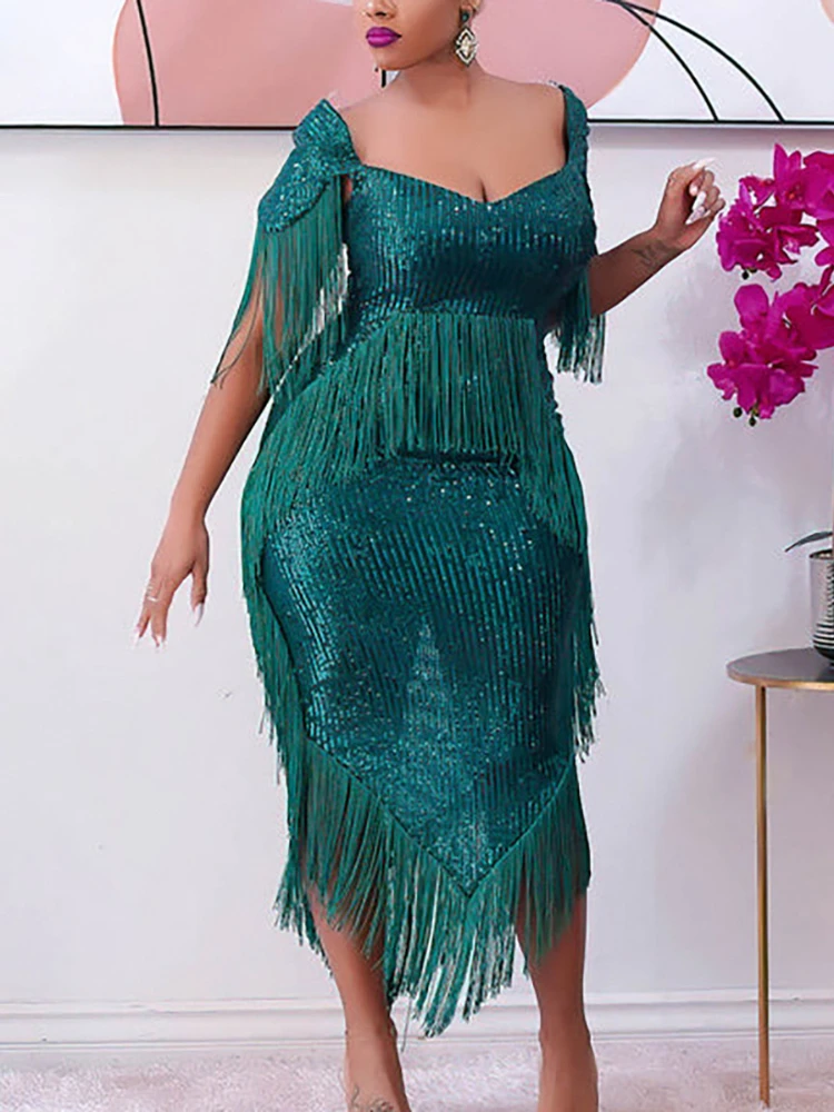 Women Green Tassel Dress Fringe Sequined Shiny Glitter Party Summer Prom Midi Bodycon Sexy Tunics Evening Birthday Vintage Robes
Women Green Tassel Dress Fringe Sequined Shiny Glitter Party Summer Prom Midi Bodycon Sexy Tunics Evening Birthday Vintage Robes