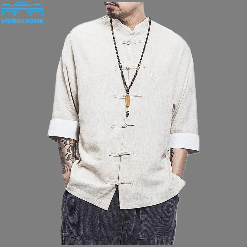 Мужская рубашка в китайском стиле Hanfu, мужские топы, костюм Тан, льняные однотонные традиционные рубашки кунг-фу, мужское хлопковое кимоно, рубашки, 2022