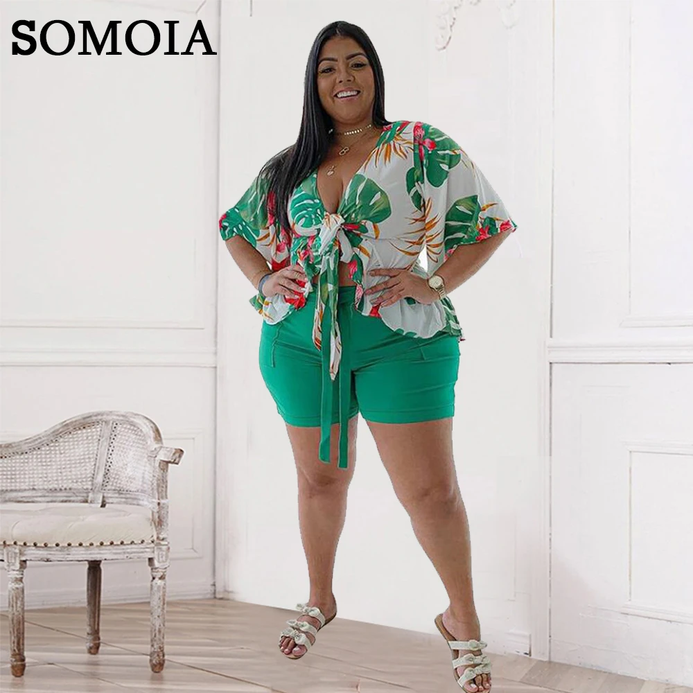 Plus Size Two Piece Set Women Clothing Sexy Printed Short Sleeve Lace Up T-Shirt Shorts Club Evening Set Wholesale Dropshipping
Plus Size Two Piece Set Women Clothing Sexy Printed Short Sleeve Lace Up T-Shirt Shorts Club Evening Set Wholesale Dropshipping
