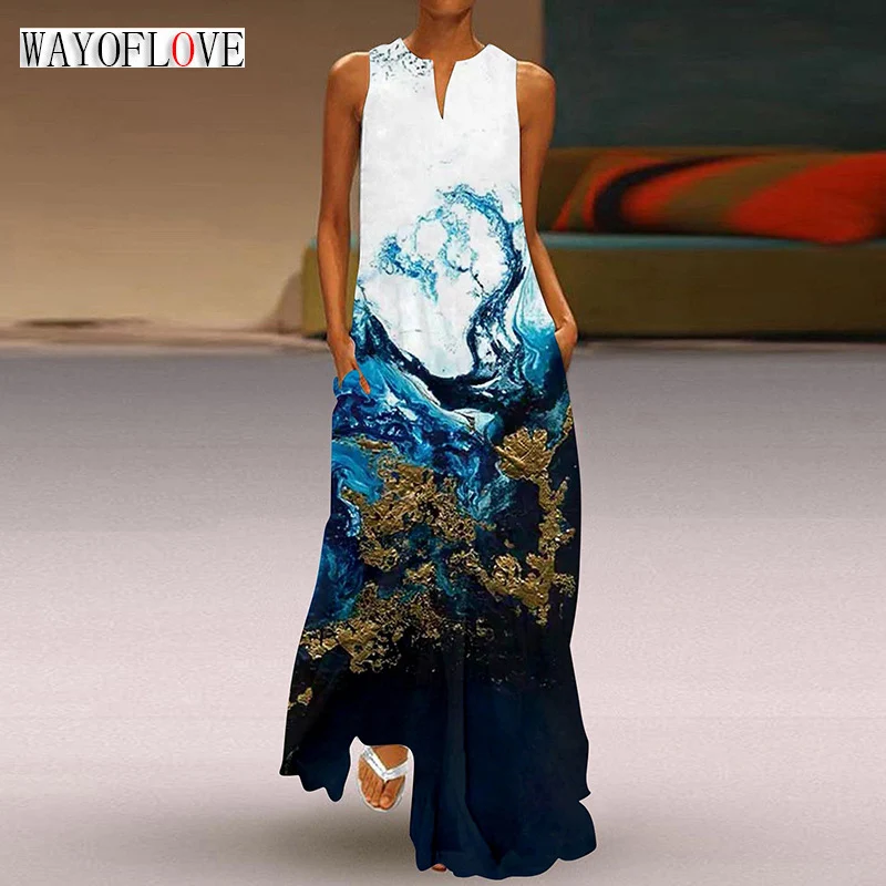 WAYOFLOVE Ladies Spring Summer Long Dress Loose Sleeveless V-neck Print Maxi Dresses Elegant Party Casual Boho Beach Dress Women
WAYOFLOVE Ladies Spring Summer Long Dress Loose Sleeveless V-neck Print Maxi Dresses Elegant Party Casual Boho Beach Dress Women
