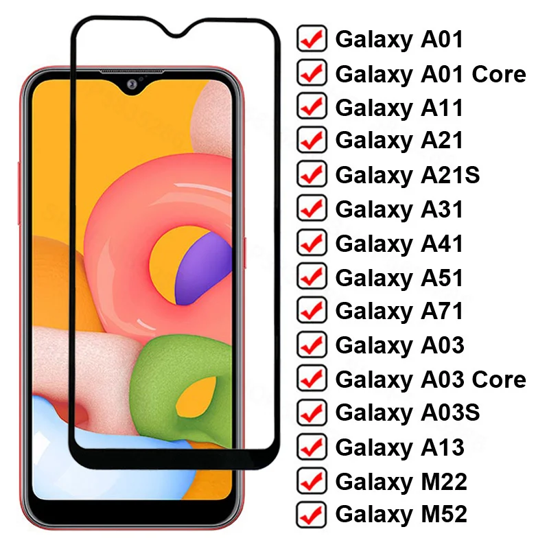 

9D полное покрытие закаленное стекло для Samsung Galaxy A01 A03 Core A13 M22 M52 защита для экрана A11 A21 A31 A41 A51 A71 стеклянная пленка чехол