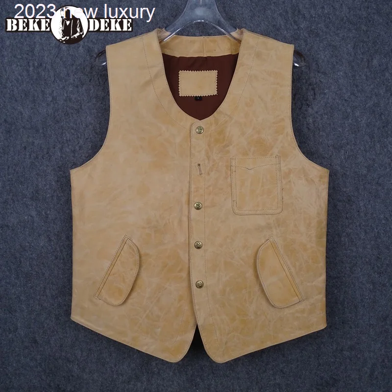 Genuine Men Vintage Leather Vest Brand Single Breasted Cargo Sleeveless Jacket Autumn Winter Office Casual Straight Waistcoat
Genuine Men Vintage Leather Vest Brand Single Breasted Cargo Sleeveless Jacket Autumn Winter Office Casual Straight Waistcoat