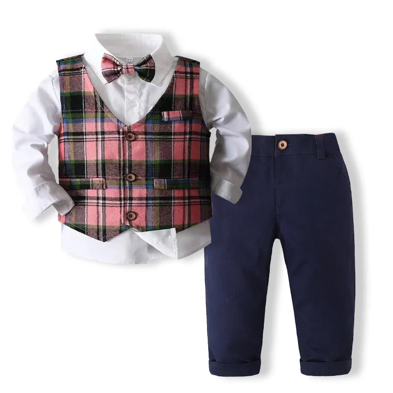 Boys Pink Plaid Vest Clothes Classic White Shirt with Solid Pants Kids Handsome Anniiversary Outfits Spring Autumn Cotton Suite
Boys Pink Plaid Vest Clothes Classic White Shirt with Solid Pants Kids Handsome Anniiversary Outfits Spring Autumn Cotton Suite