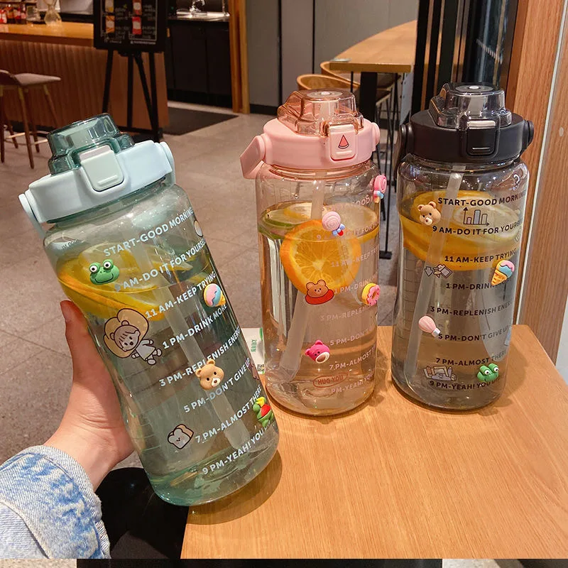 2L Large Capacity Straw Kettle with Stickers High Value Simple Plastic Cup Portable Anti Fall Sports Water Cup with Time Marker
2L Large Capacity Straw Kettle with Stickers High Value Simple Plastic Cup Portable Anti Fall Sports Water Cup with Time Marker