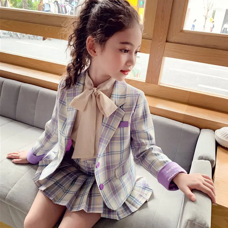 3 Pieces Girl Sets Summer New 2021 Plaid Blazer Chiffon Blouse And Mini Skirts Fashion Children Clothing Suits
3 Pieces Girl Sets Summer New 2021 Plaid Blazer Chiffon Blouse And Mini Skirts Fashion Children Clothing Suits