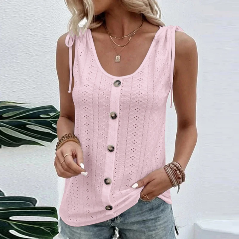 Summer Tank Top Basic Women's Clothing Sexy Casual Solid Color U-neck Vest Button Pullover Hollow Out Elegant Loose Slim Tanks
Summer Tank Top Basic Women's Clothing Sexy Casual Solid Color U-neck Vest Button Pullover Hollow Out Elegant Loose Slim Tanks