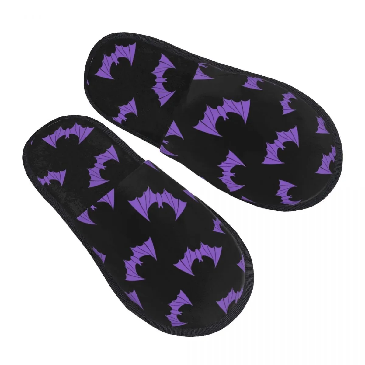 

Симпатичные черные и фиолетовые мягкие домашние тапочки на заказ из пены с эффектом памяти, женские Уютные теплые Нескользящие тапочки на нескользящей подошве для Хэллоуина