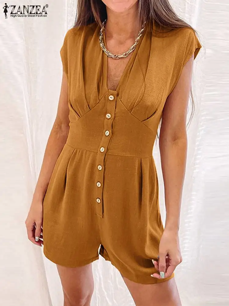 ZANZEA Sleeveless Waisted Rompers Holiday V Neck Women Buttons Short Jumpsuits Casual 2023 Fashion Summer Pleated Overalls
ZANZEA Sleeveless Waisted Rompers Holiday V Neck Women Buttons Short Jumpsuits Casual 2023 Fashion Summer Pleated Overalls