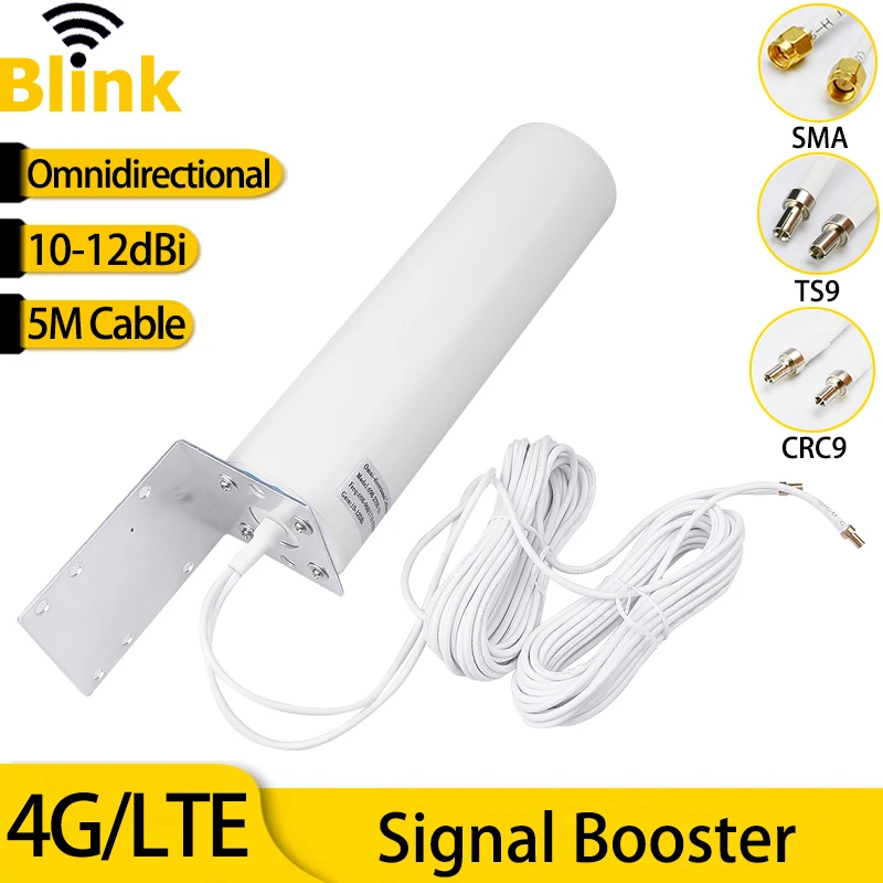 

12dbi Outdoor Long Range Omni Antenna 4G LTE All-band Network Reception Booster Indoor Mobile Phone Signal Amplifier TS9 CRC9SMA
