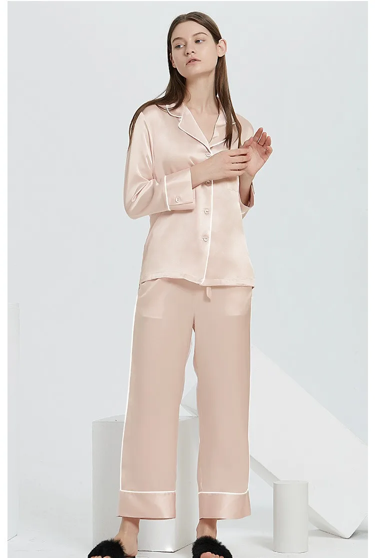 100% Silk Spring and Summer New 22 Mm Silk Pajamas Suit Fashion Women's Home Wear Comfortable Breathable Sleepwear Two Piece Set
100% Silk Spring and Summer New 22 Mm Silk Pajamas Suit Fashion Women's Home Wear Comfortable Breathable Sleepwear Two Piece Set
