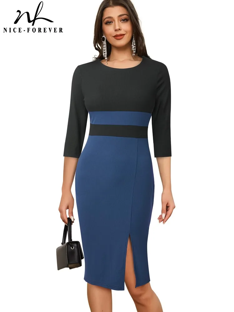 Nice-Forever Autumn Women Classy Contrast Color Patchwork Dresses Formal Business Elegant Bodycon Dress B755
Nice-Forever Autumn Women Classy Contrast Color Patchwork Dresses Formal Business Elegant Bodycon Dress B755