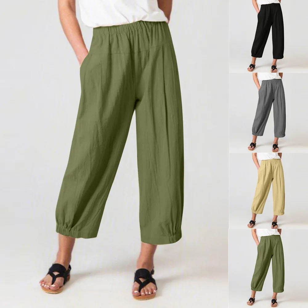 

Causal Yoga Pants Wide Leg Pants Loose Straight Long Female Sports Trousers Harlan Pants High Waisted Cotton Linen Cropped Pants