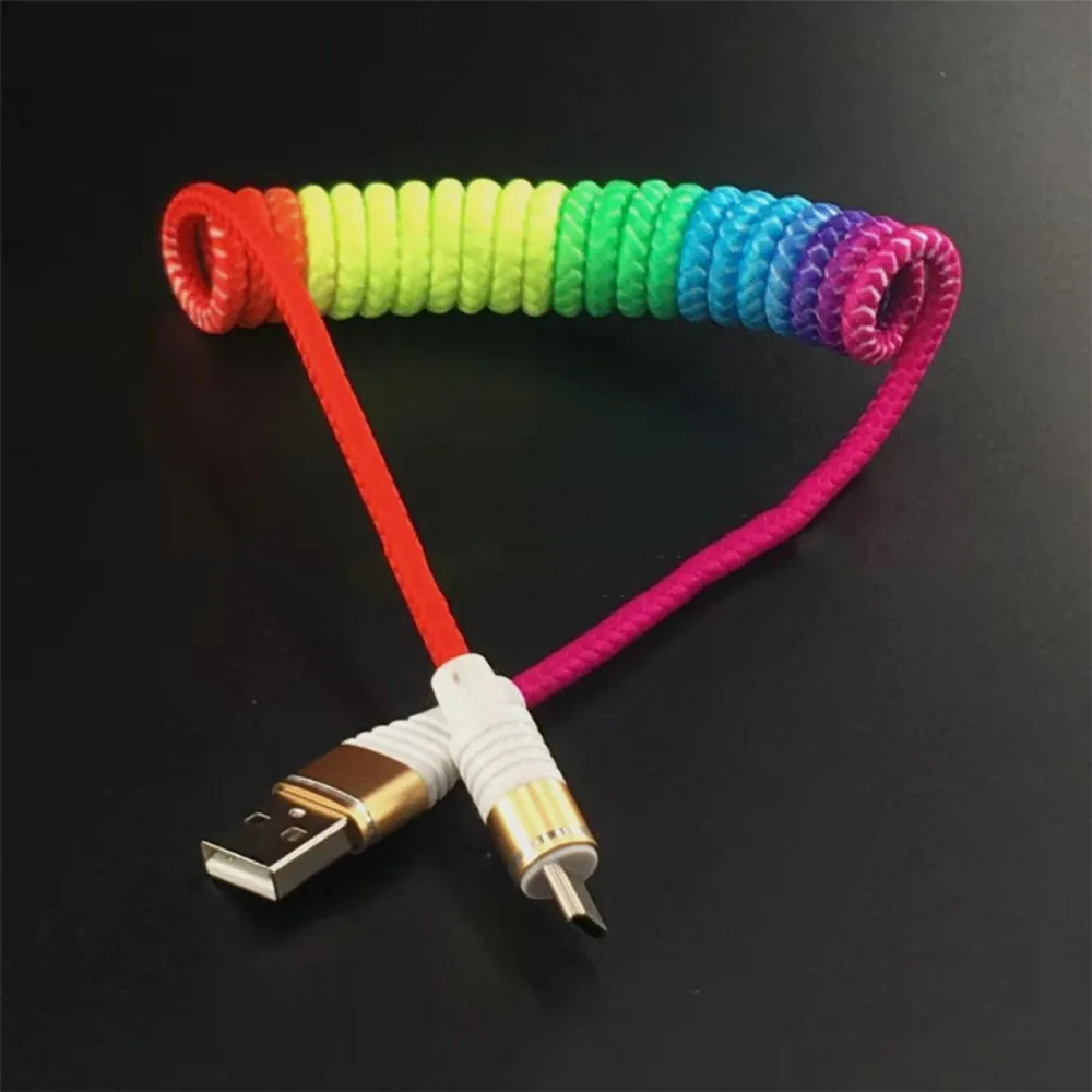 Spring Cable Rainbow Retractable 2.4A Fast Charging Cable Data Cable Type C Micro USB Flexible Elastic Stretch Charger Cable
Spring Cable Rainbow Retractable 2.4A Fast Charging Cable Data Cable Type C Micro USB Flexible Elastic Stretch Charger Cable