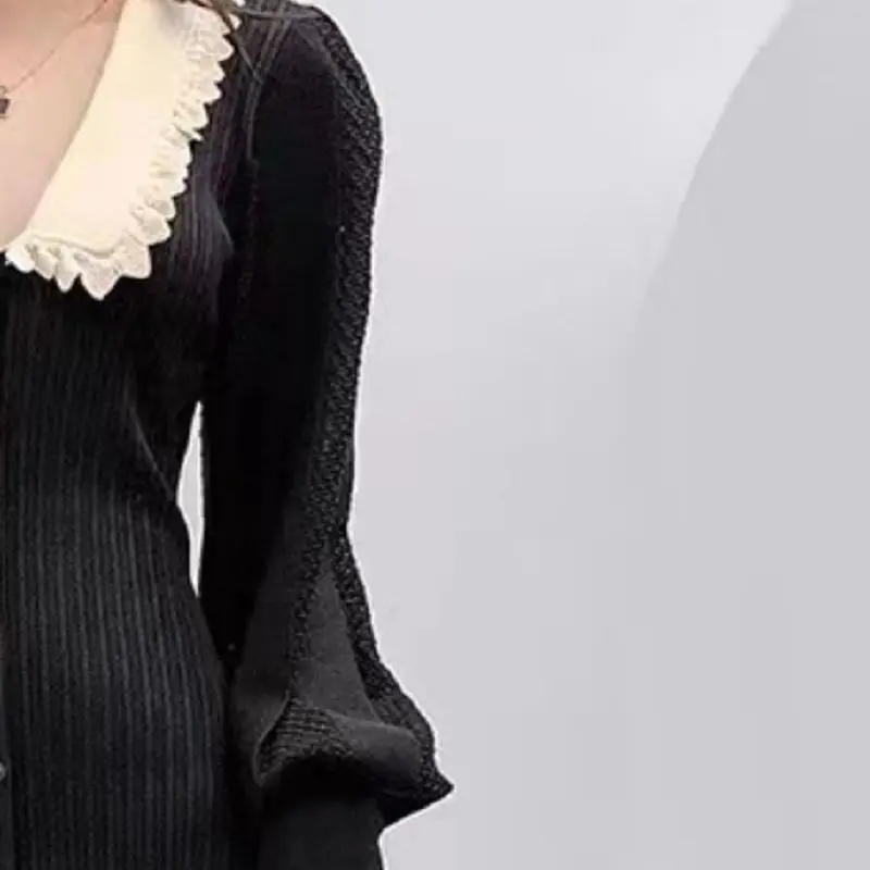 Women's Mid Calf Dress V-Neck Puff Long Sleeve Lace Lapel Knitted Robe Slim Splicing Commuting Spring
Women's Mid Calf Dress V-Neck Puff Long Sleeve Lace Lapel Knitted Robe Slim Splicing Commuting Spring