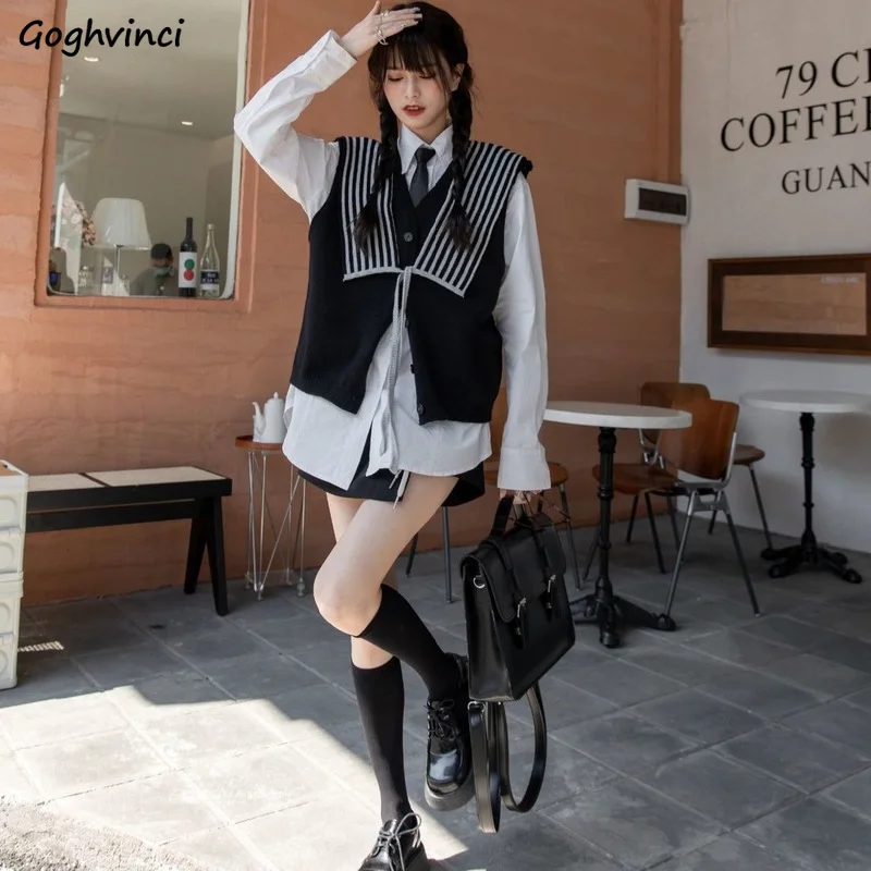 Women Sets Lovely Shirts Vests Popular College Patchwork Elegant Spring New Clothing Knitting Leisure Soft Young Ladies Button
Women Sets Lovely Shirts Vests Popular College Patchwork Elegant Spring New Clothing Knitting Leisure Soft Young Ladies Button