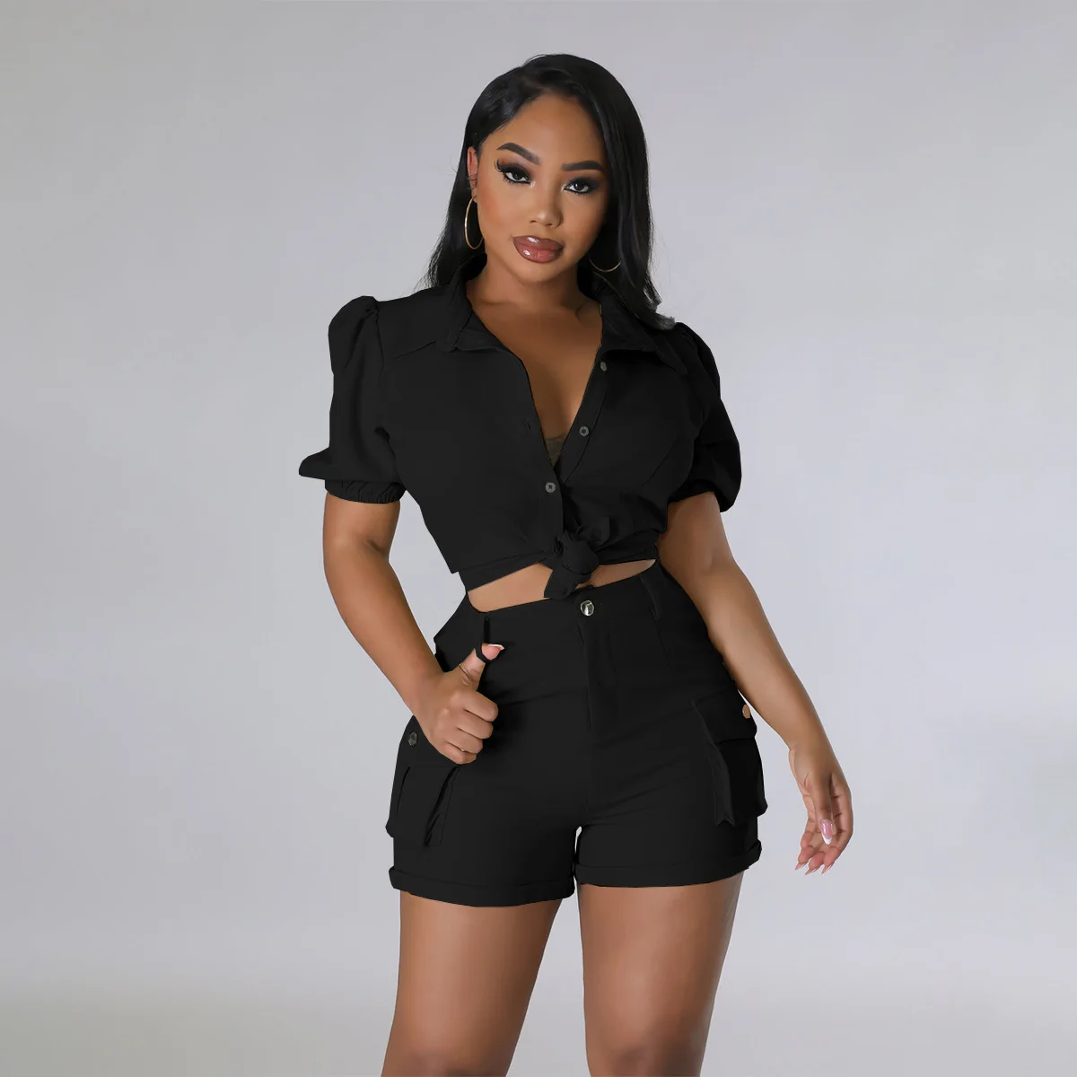 2023 Summer Fashion Shirt Two Piece Set Women Cargo Shorts Puffy Short Sleeve Blouse Top Pocket Shorts Office Ladies 2 Piece Set
2023 Summer Fashion Shirt Two Piece Set Women Cargo Shorts Puffy Short Sleeve Blouse Top Pocket Shorts Office Ladies 2 Piece Set