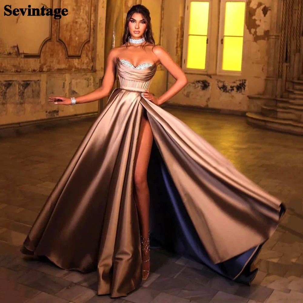 Sevintage Elegant Beaded Satin Prom Dresses Formal Party Gowns Sweetheart Pleats Split Side Women Wedding Bridesmaid Dress 2022
Sevintage Elegant Beaded Satin Prom Dresses Formal Party Gowns Sweetheart Pleats Split Side Women Wedding Bridesmaid Dress 2022