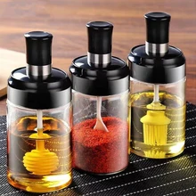 250ml Kitchen Seasoning Jar Household Salt Shaker Container Oil Bottle Honey Dispenser Pepper Spoon Brush Storage Box
