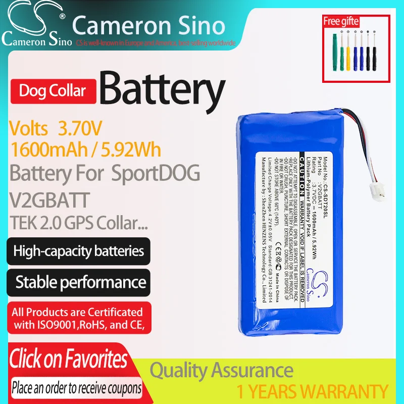 CameronSino Battery for SportDOG TEK 2.0 GPS Collar TEK-2L.fits V2GBATT,Dog Collar Battery.
CameronSino Battery for SportDOG TEK 2.0 GPS Collar TEK-2L.fits V2GBATT,Dog Collar Battery.
