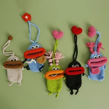 Funny Keychains Unique Knitted Sausage Mouth Design Key Holder Useful Keyrings With Storage Bag Cute Doll Keychains Wholesale