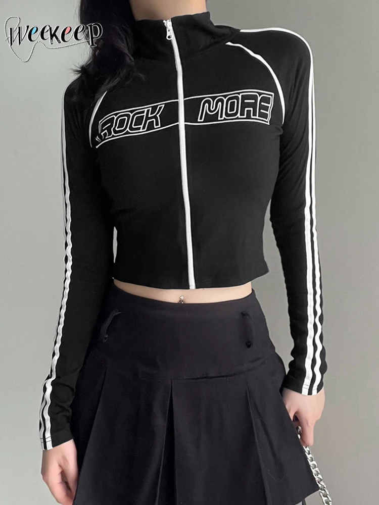 Weekeep Punk Style Skinny Crop Top Women Zip Up Stitched Long SleeveTurtleneck Letter Print T Shirt Streetwear Y2k Autumn Basic
Weekeep Punk Style Skinny Crop Top Women Zip Up Stitched Long SleeveTurtleneck Letter Print T Shirt Streetwear Y2k Autumn Basic