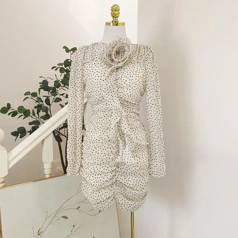 Three-Dimensional Flower Polka Dot Print Pleated Waist Slim White Dress Long Sleeve Mini Dresses Women Fall New Sweet Elegant
Three-Dimensional Flower Polka Dot Print Pleated Waist Slim White Dress Long Sleeve Mini Dresses Women Fall New Sweet Elegant