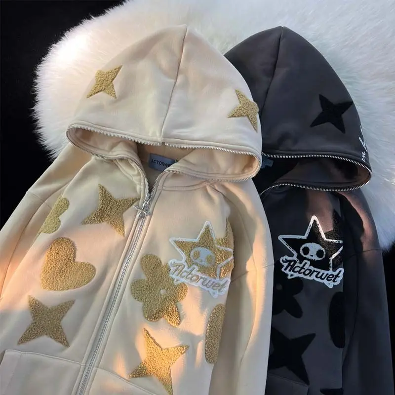 Streetwear Jacket Women Winter Fleece Skull Embroidery Sweatshirt Loose Drape Lazy Top Retro Hoodies Fashion Couple Y2K Hooded
Streetwear Jacket Women Winter Fleece Skull Embroidery Sweatshirt Loose Drape Lazy Top Retro Hoodies Fashion Couple Y2K Hooded
