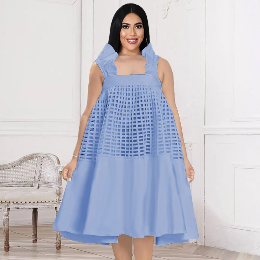 Plus Size Women Dresses Sleeveless Ruffle Loose Hollow Plaid With Lined Suspenders Party Dress 2022 Young Girls 4XL Large Cloth
Plus Size Women Dresses Sleeveless Ruffle Loose Hollow Plaid With Lined Suspenders Party Dress 2022 Young Girls 4XL Large Cloth