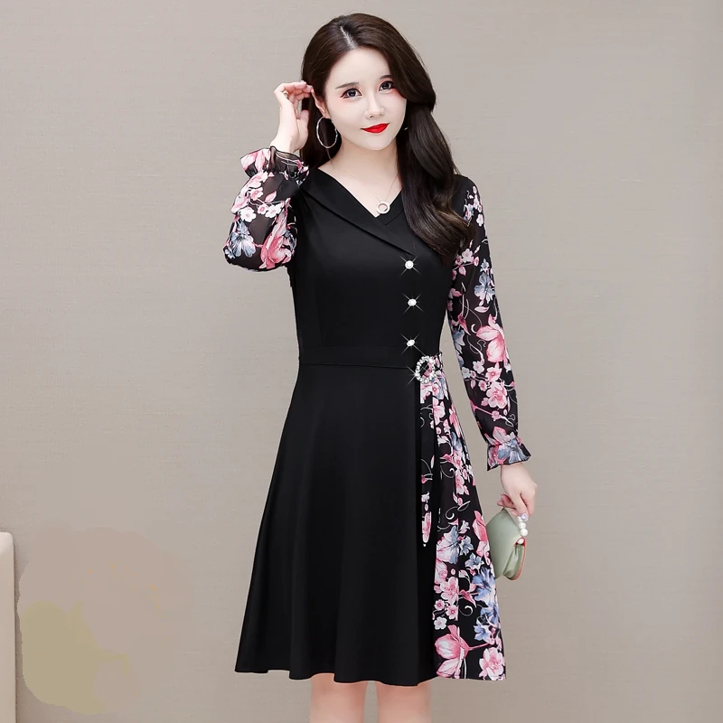 Свободное осенне-зимнее женское платье, повседневное шифоновое платье в стиле пэчворк с цветами, элегантные офисные женские платья средней... 
Свободное осенне-зимнее женское платье, повседневное шифоновое платье в стиле пэчворк с цветами, элегантные офисные женские платья средней...