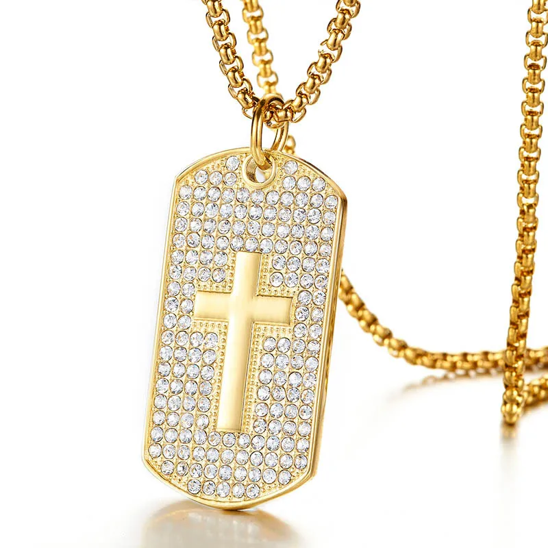 Newest Fashion Accessories Gold Plated Diamond Crystal Dog Tags Pendant Necklace Stainless Steel Jewelry Gift
Newest Fashion Accessories Gold Plated Diamond Crystal Dog Tags Pendant Necklace Stainless Steel Jewelry Gift