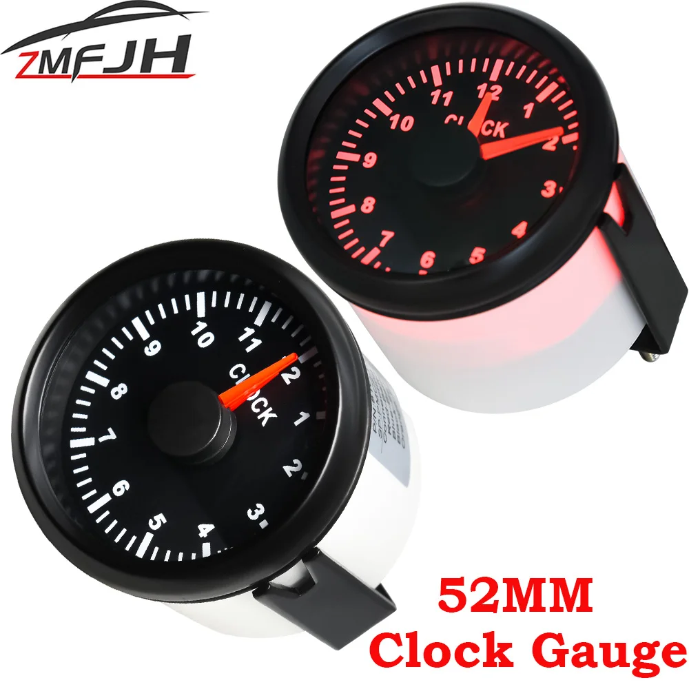 

AD 0-12 Hours 52mm Clock Gauge with Red Backlight Instrument Hour Meters for Car Boat Yacht Show Clock Meters 9-32V Universal