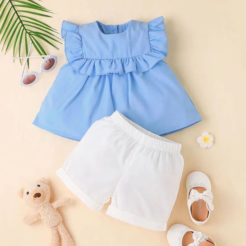 Summer Toddler Newborn Baby Girl Set Blue Crew Neck Ruffle Top White Shorts Fashion New Infant Clothes Outfits Set
Summer Toddler Newborn Baby Girl Set Blue Crew Neck Ruffle Top White Shorts Fashion New Infant Clothes Outfits Set