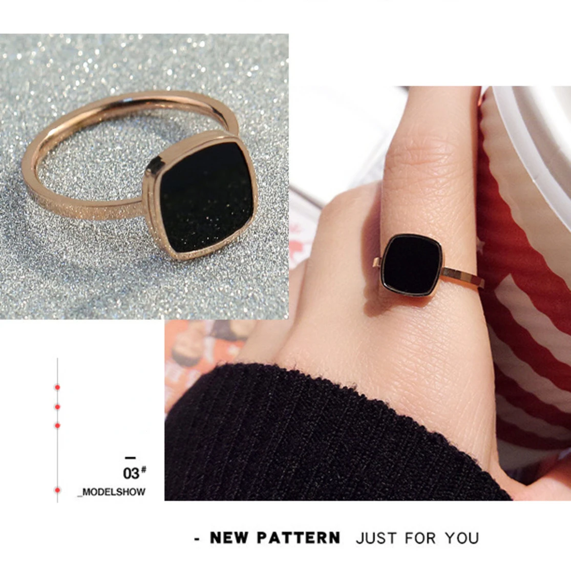 Fashion Stainless Steel Rose Gold Black Square Index Finger Ring Korean Simple Personality Female Jewelry Friends Holiday Gift
Fashion Stainless Steel Rose Gold Black Square Index Finger Ring Korean Simple Personality Female Jewelry Friends Holiday Gift