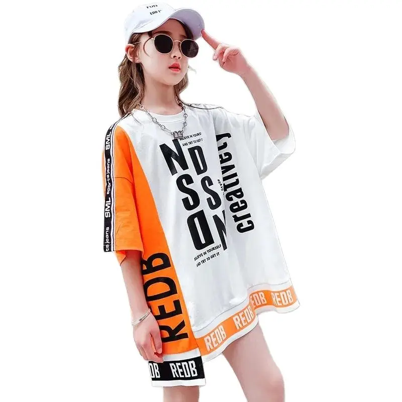 New Spring Summer Polyester Girls T-Shirt Korean Version Round Neck Letter Mid-Length Fashion Casual Loose Children's Clothing
New Spring Summer Polyester Girls T-Shirt Korean Version Round Neck Letter Mid-Length Fashion Casual Loose Children's Clothing