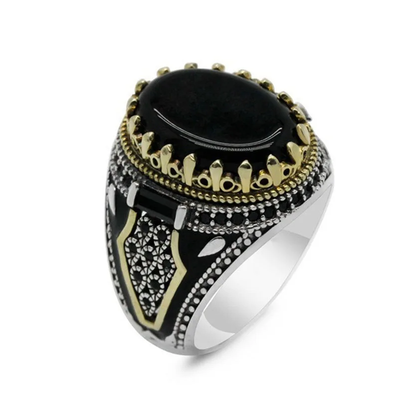 Vintage Two Tone Men Rings Elegant Personality Party Jewelry Bohemia Inlaid Oval Black Stone Hip Hop Punk Rings for Women Gifts
Vintage Two Tone Men Rings Elegant Personality Party Jewelry Bohemia Inlaid Oval Black Stone Hip Hop Punk Rings for Women Gifts
