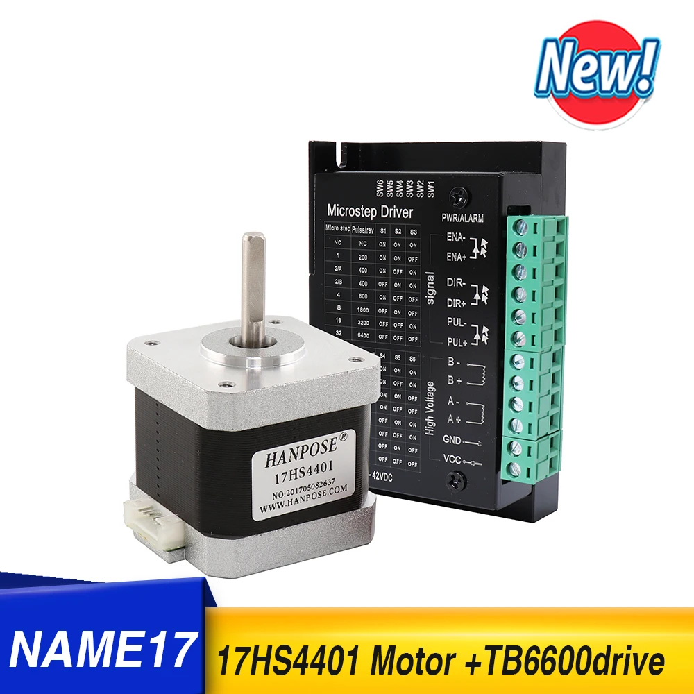 Шаговый двигатель Nema17, 42 дюйма, 40 Н, см, 1,7 А (17HS4401) с TB6600, драйвер шагового двигателя, 4-проводной для 3D-принтера
Шаговый двигатель Nema17, 42 дюйма, 40 Н, см, 1,7 А (17HS4401) с TB6600, драйвер шагового двигателя, 4-проводной для 3D-принтера
