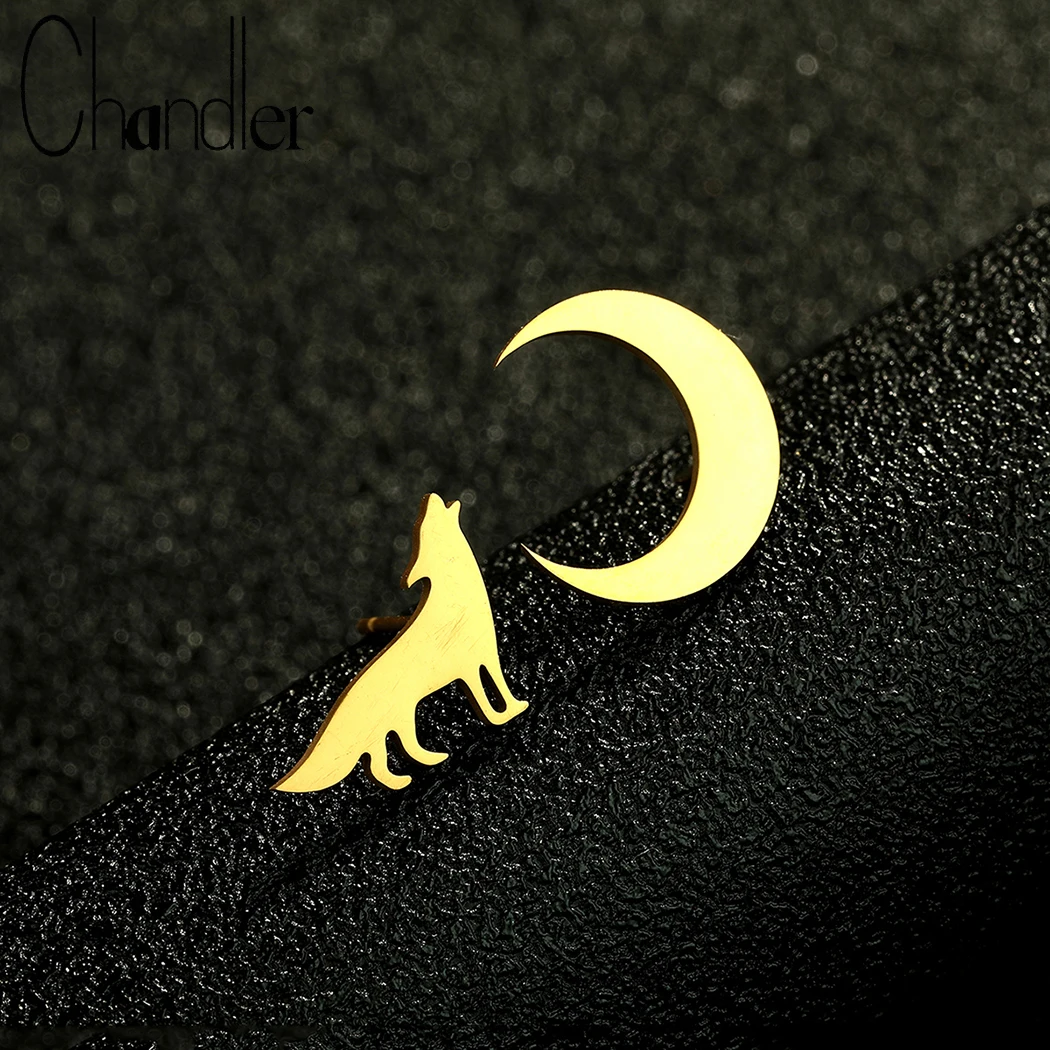 Chandler Asymmetric Wolf and Crescent Moon Earrings Stainless Steel Mismatched Wolf and Moon Stud Earrings
Chandler Asymmetric Wolf and Crescent Moon Earrings Stainless Steel Mismatched Wolf and Moon Stud Earrings