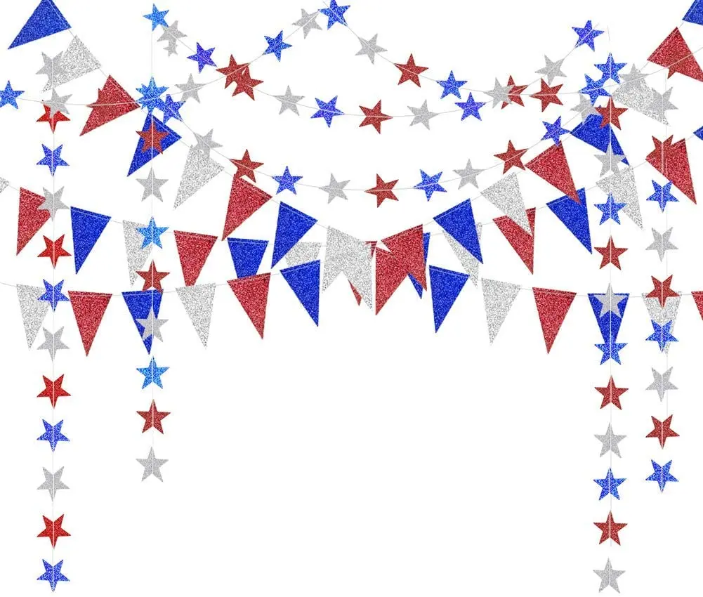 Red Blue Silver Star Garlands Triangle Pennant Banners 4th Fourth of July USA America Independent Day Celebration Decor Hanging
Red Blue Silver Star Garlands Triangle Pennant Banners 4th Fourth of July USA America Independent Day Celebration Decor Hanging