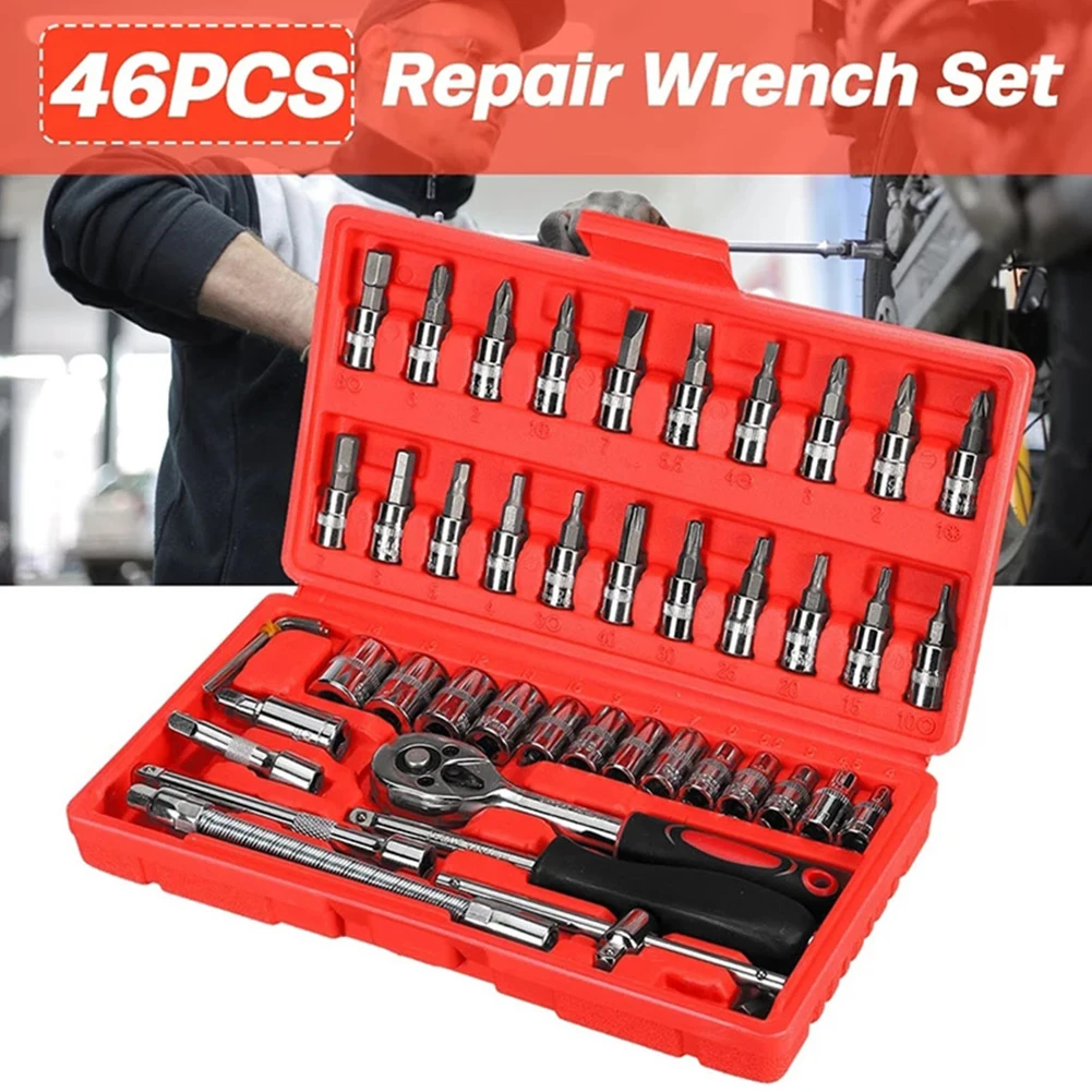 Car Repair Tool 46pcs 1/4-Inch Socket Set Car Repair Tool Ratchet Torque Wrench Combo Tools Kit Auto Repairing Tool Set
Car Repair Tool 46pcs 1/4-Inch Socket Set Car Repair Tool Ratchet Torque Wrench Combo Tools Kit Auto Repairing Tool Set